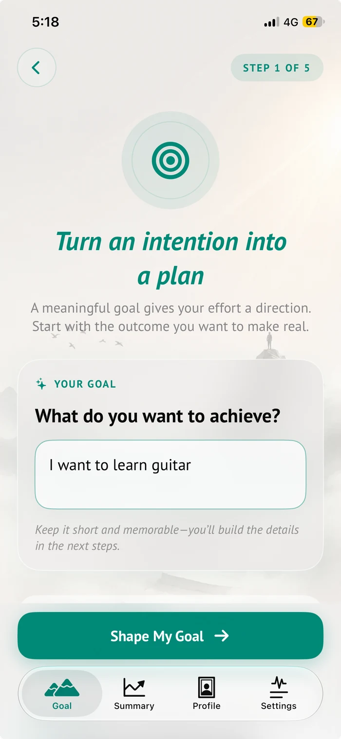 The app’s Create Goal screen