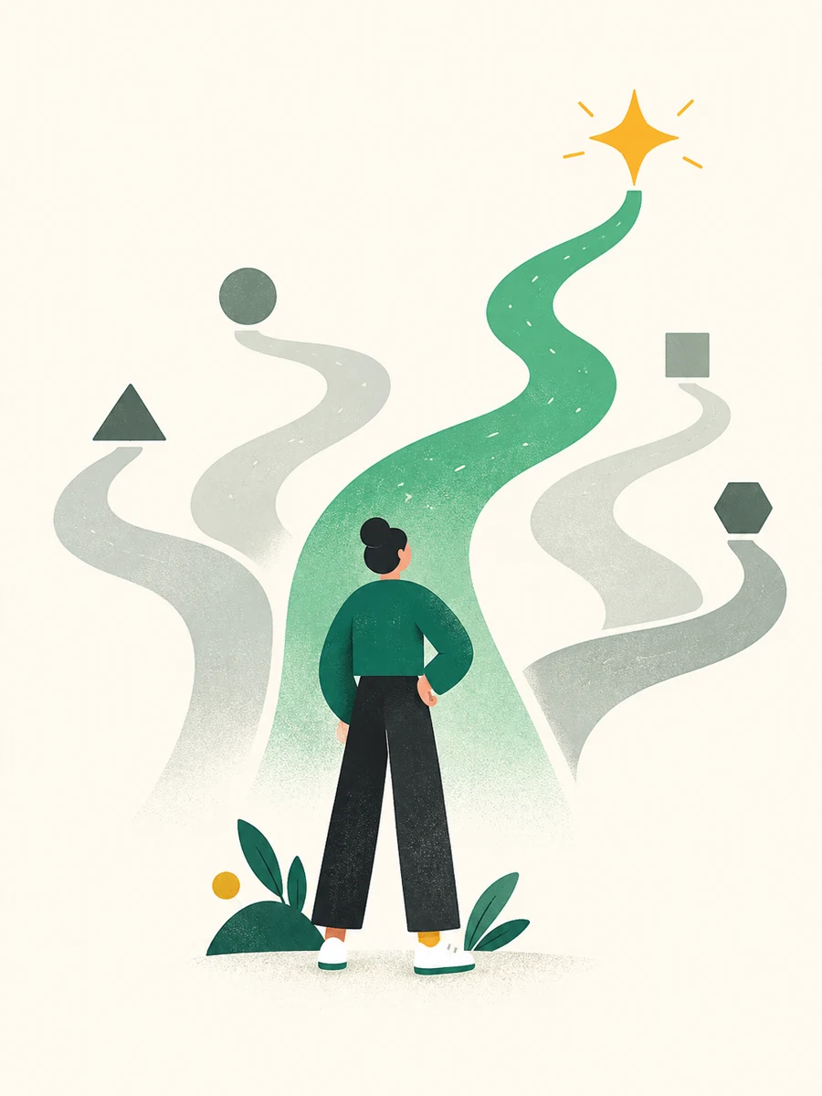 A person finding a path toward a bright star