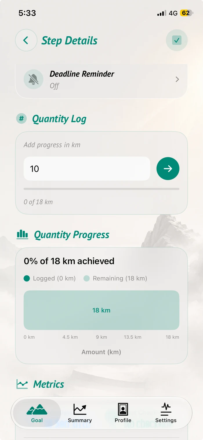 Quantity log and progress